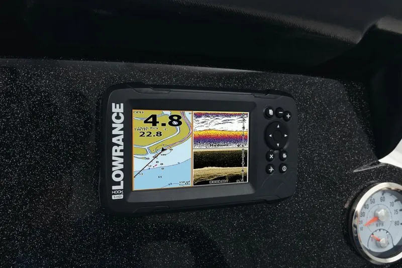 Slide: The Image of Lowrance fish finder on 2022 Nitro Z20 boat dashboard. - 6
