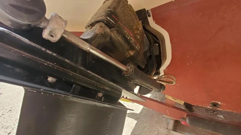 Slide: The Image of Close-up of the 1997 Chaparral Signature 29 boat's steering mechanism. - 29