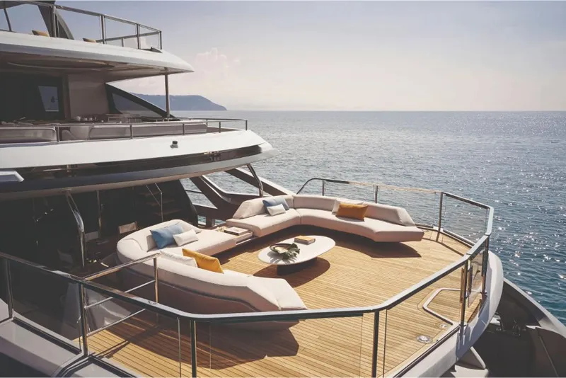Slide: The Image of Luxurious deck of 2023 Azimut Trideck yacht with ocean view. - 11