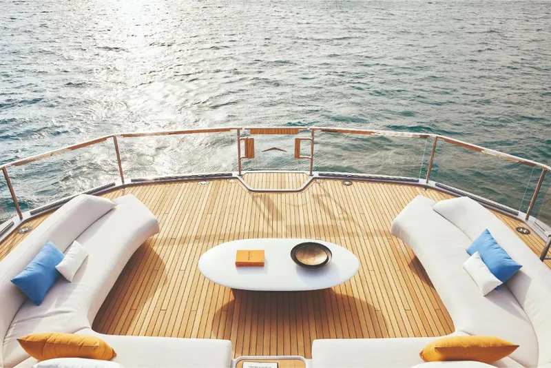 Slide: The Image of Luxury deck of 2023 Azimut Trideck yacht with ocean view. - 13
