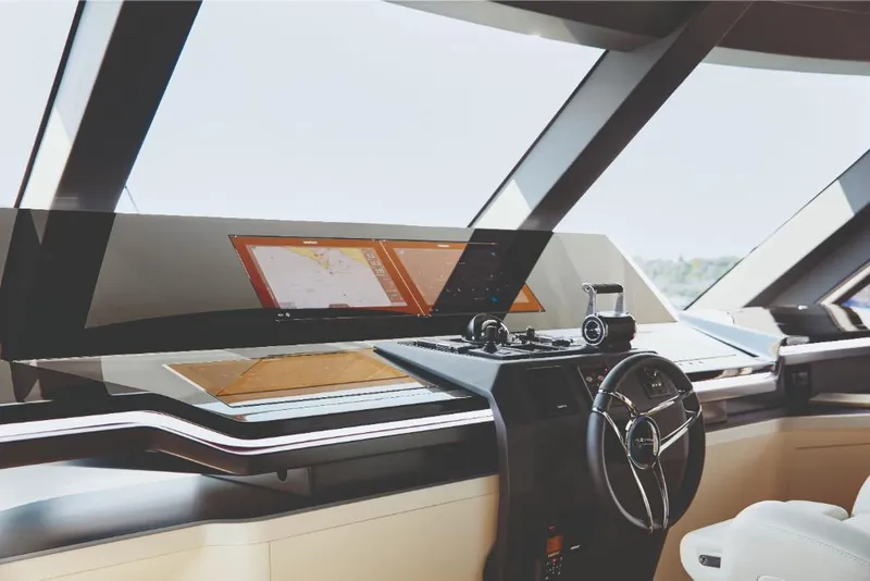 Slide: The Image of 2023 Azimut Trideck yacht helm with advanced navigation systems. - 41