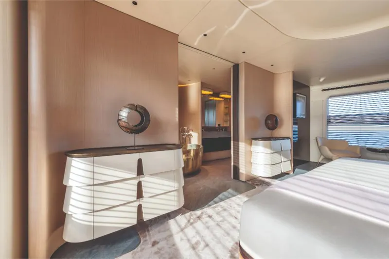 Slide: The Image of Luxurious interior of 2023 Azimut Trideck yacht with modern furnishings and elegant design. - 47