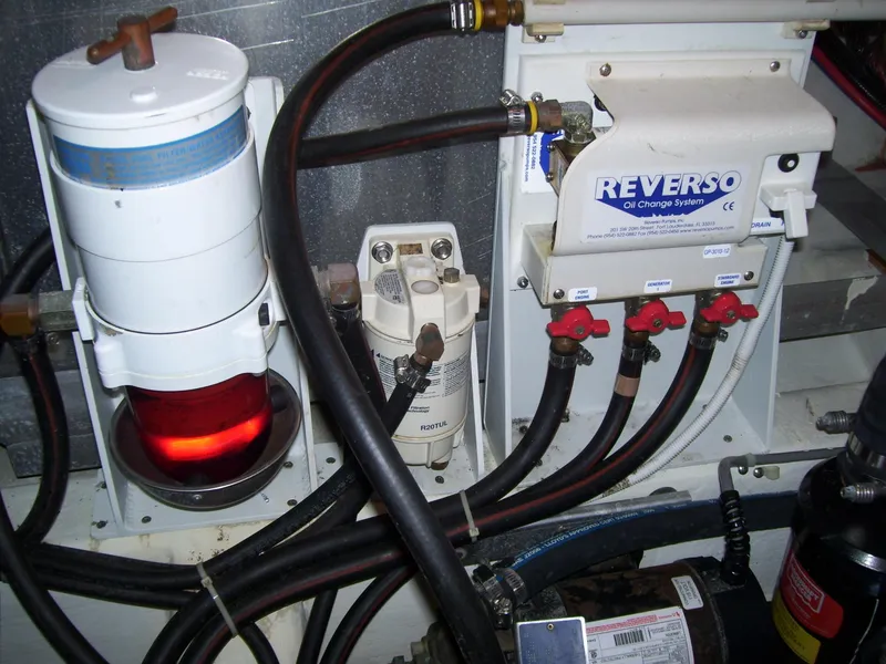 Slide: The Image of Engine room of 2007 Carver 43 Motor Yacht with Reverso oil change system. - 33