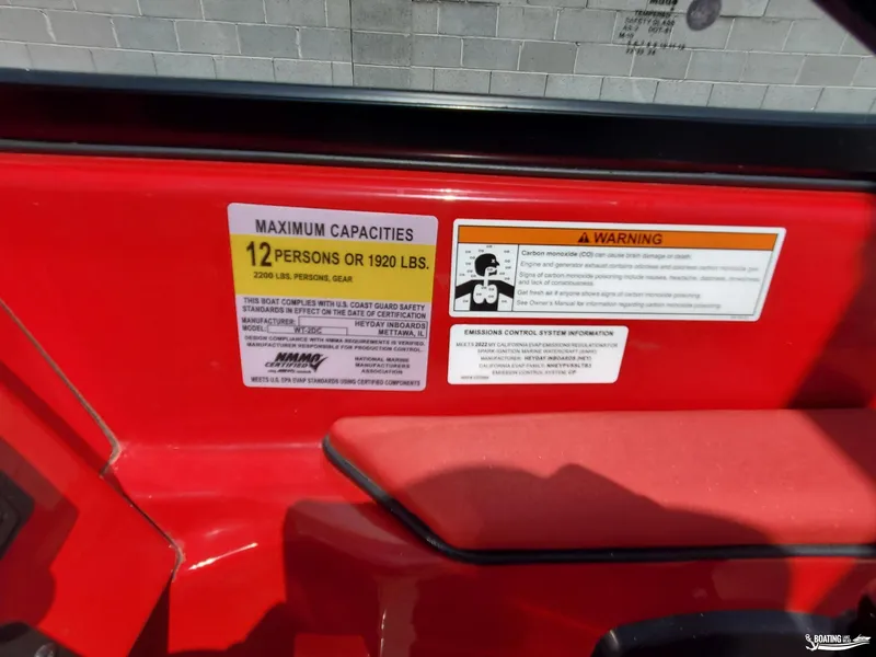 Slide: The Image of Heyday WT-2DC 2022 boat capacity label, maximum 12 persons or 1920 lbs. - 18