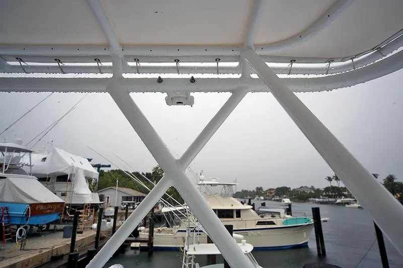 Slide: The Image of View from 1971 Hatteras 45 Convertible yacht at marina. - 47