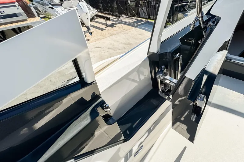 Slide: The Image of Fairline F Line 33 yacht detail, showcasing sleek design and modern fittings, 2021 model. - 14