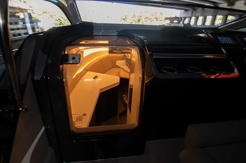 Slide: The Image of 2021 Fairline F Line 33 cabin interior with ambient lighting. - 38