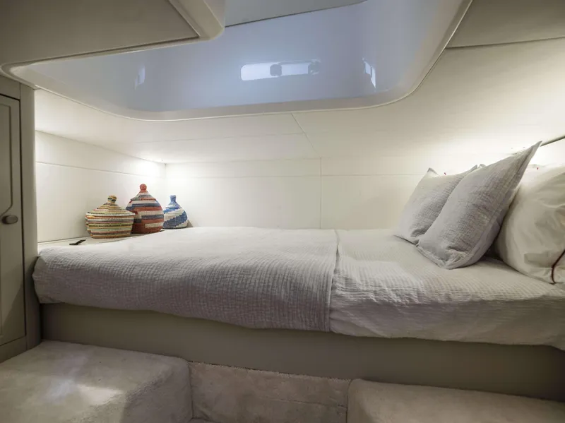 Slide: The Image of Luxurious cabin interior of 2021 Fairline F Line 33 yacht with cozy bed. - 42