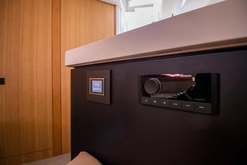 Slide: The Image of Fairline F Line 33 2021 interior with Fusion audio system and control panel. - 52