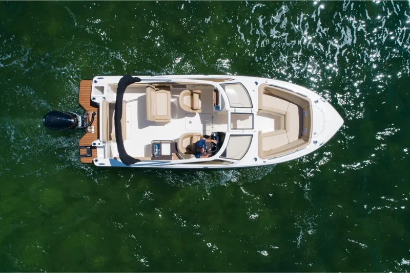 Slide: The Image of Aerial view of 2023 Scout 240 Dorado boat on water. - 4