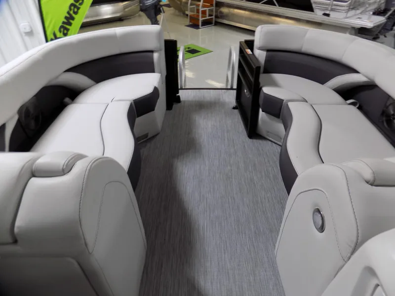Slide: The Image of 2023 Barletta Corsa 23U pontoon boat interior with luxurious seating and modern design. - 6