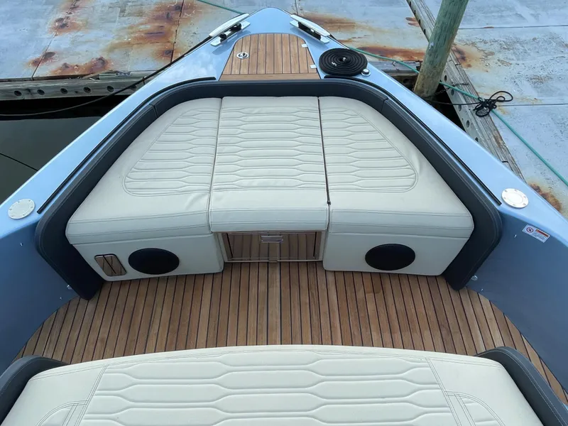 Slide: The Image of 2023 Cranchi A46 boat with cushioned seating and teak deck. (Sister Ship) - 21
