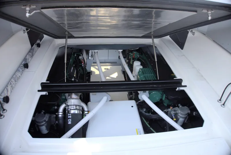 Slide: The Image of Engine compartment of 2024 Cranchi A46 yacht, showcasing modern mechanical components. - 60