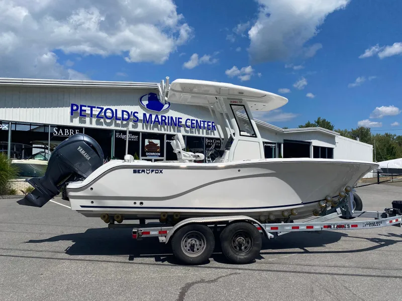 Slide: The Image of 2025 Sea Fox 228 Commander boat on trailer at Petzold's Marine Center. - 5