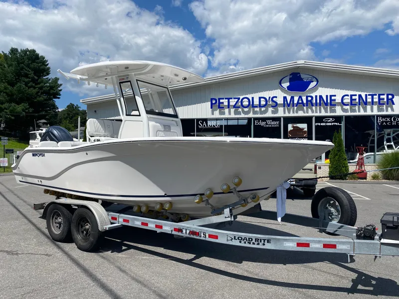 Slide: The Image of 2025 Sea Fox 228 Commander boat on trailer at Petzold's Marine Center. - 6