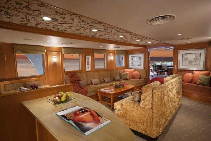 Slide: The Image of Luxurious interior of 1967 Superyacht Punat with elegant seating and ocean view. - 2
