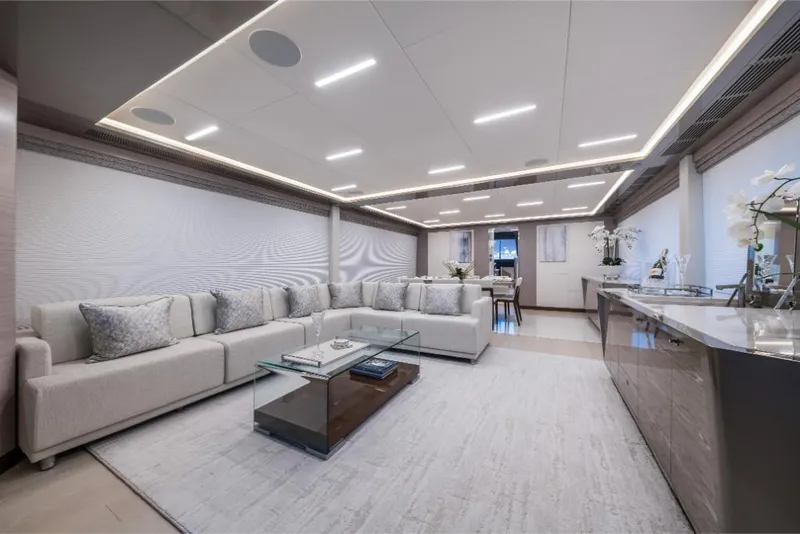 Slide: The Image of Luxurious interior of 2023 Ocean Alexander 35R yacht with modern furnishings. - 31