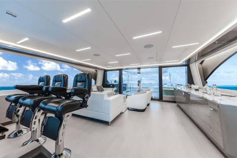 Slide: The Image of Luxurious interior of 2023 Ocean Alexander 35R yacht with panoramic ocean views. - 44