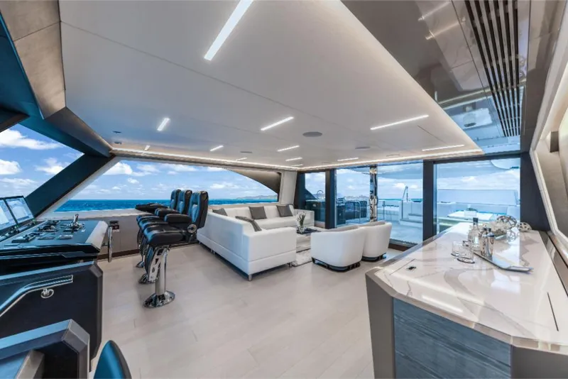 Slide: The Image of Luxurious interior of 2023 Ocean Alexander 35R yacht with ocean view. - 45