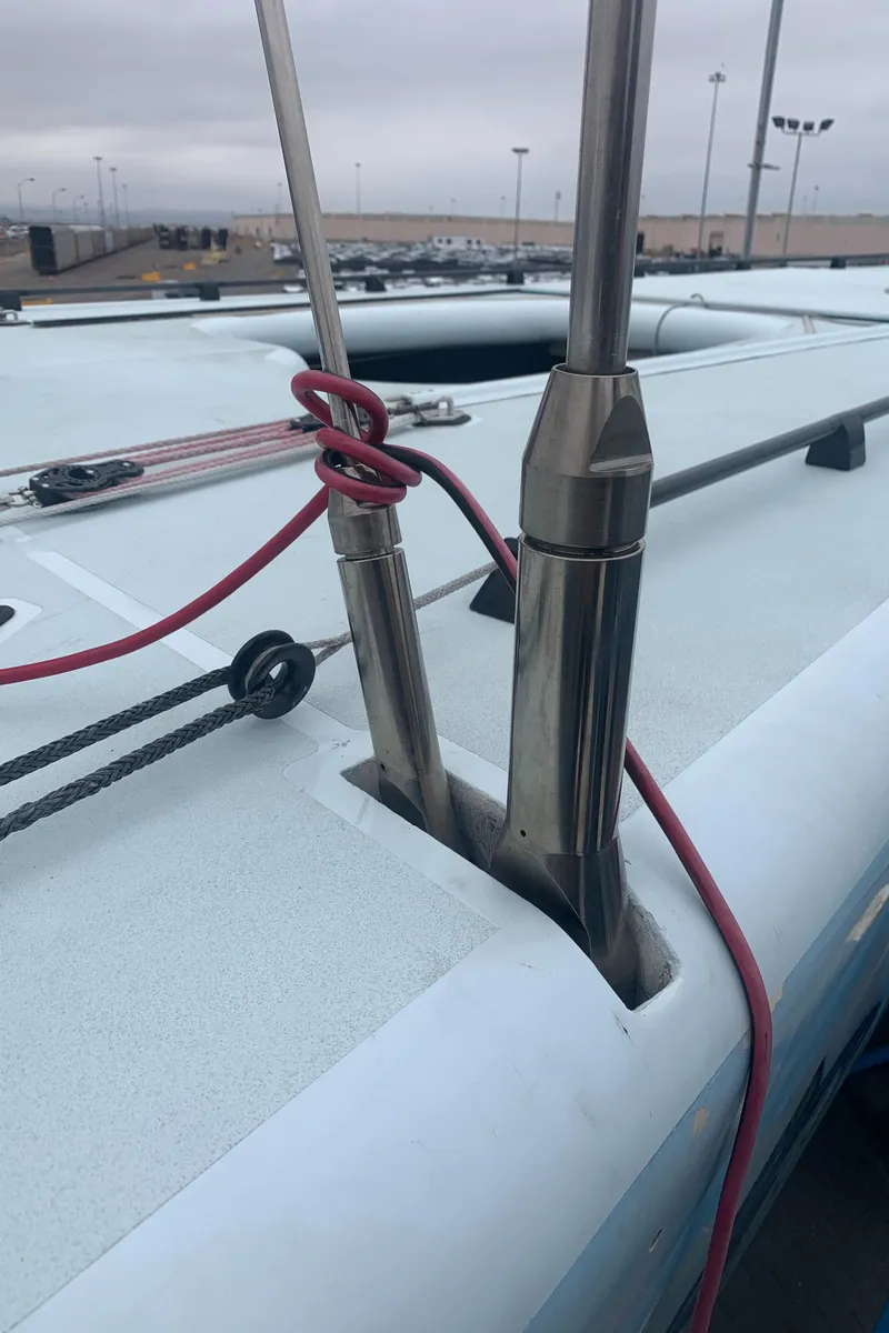 Slide: The Image of Close-up of 2000 Custom Americas Cup Class 75 yacht rigging details. - 23