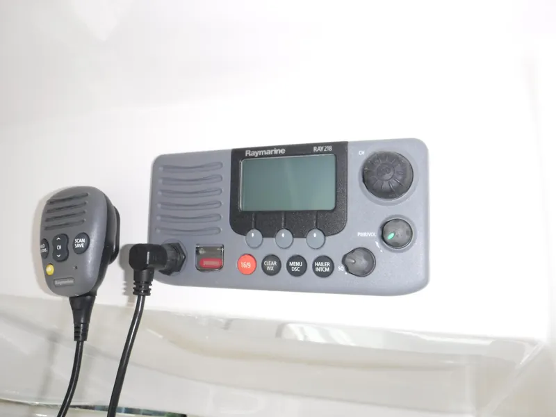 Slide: The Image of Raymarine marine radio system on 2014 Boston Whaler 370 Outrage boat. - 48