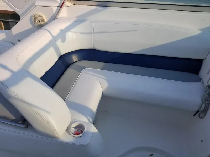 Slide: The Image of White and blue seating on a 1992 Baja 340 Motoryacht. - 23
