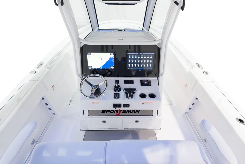 Slide: The Image of 2024 Sportsman 322 OPEN CC boat console with advanced navigation and control systems. - 4
