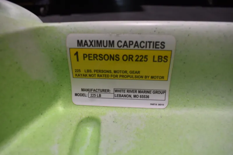 Slide: The Image of 2021 Ascend 9R Sport Sit-On kayak capacity label, 1 person or 225 lbs. - 16