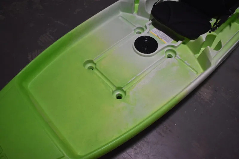 Slide: The Image of 2021 Ascend 9R Sport Sit-On kayak, green deck with seat, viewed from above. - 9