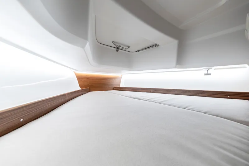 Slide: The Image of Interior cabin bed of Nimbus T8 2025 model boat. - 5