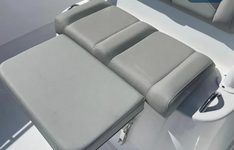 Slide: The Image of 2024 Cape Horn 34 XS boat seating, gray cushioned bench. - 30