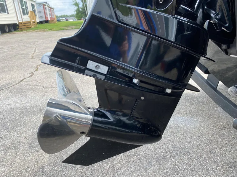 Slide: The Image of Close-up of a 2020 Tracker Pro Guide V175 boat motor propeller. - 18