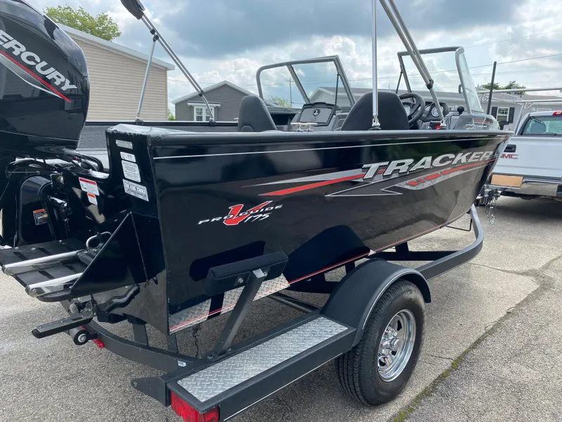 Slide: The Image of 2020 Tracker Pro Guide V175 boat on trailer, rear view. - 2