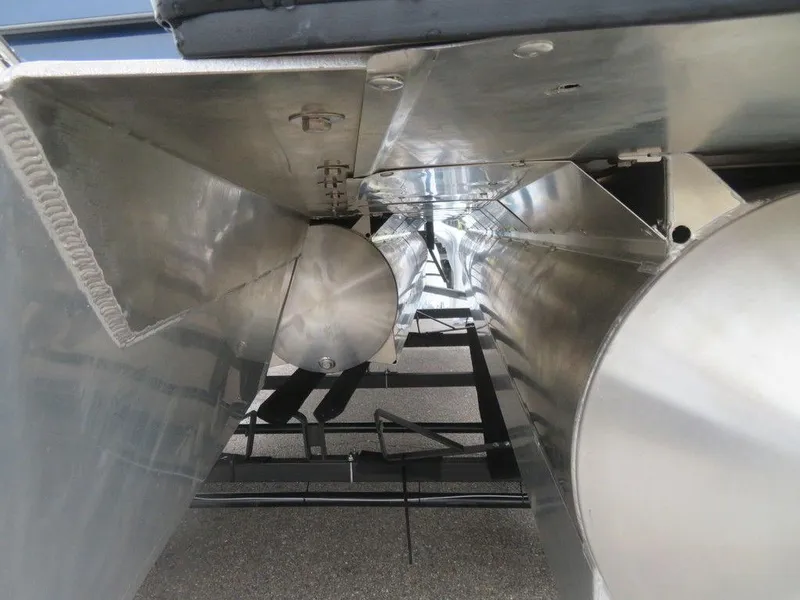 Slide: The Image of Underside view of 2022 Xcursion 243RFX pontoon boat showing aluminum pontoons. - 5