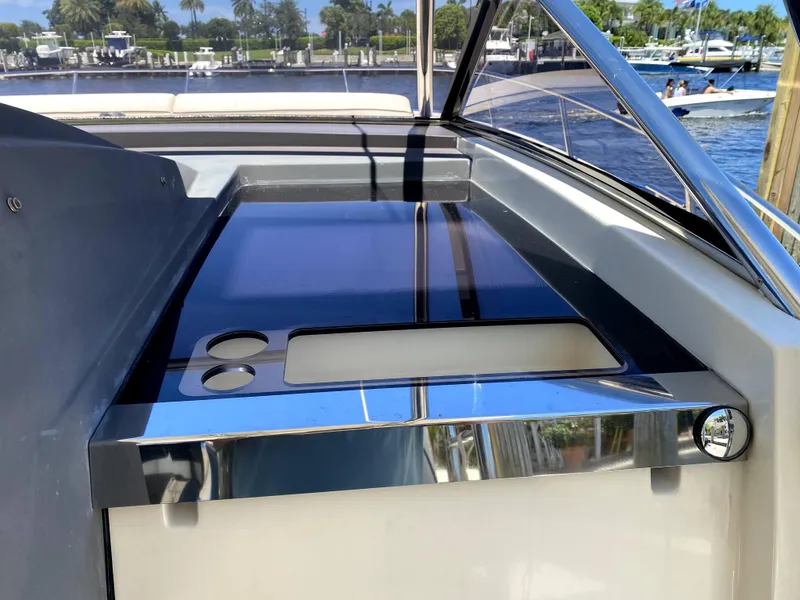Slide: The Image of Azimut Atlantis Verve Outboard 2014 boat interior with sleek, modern design and chrome accents. - 27