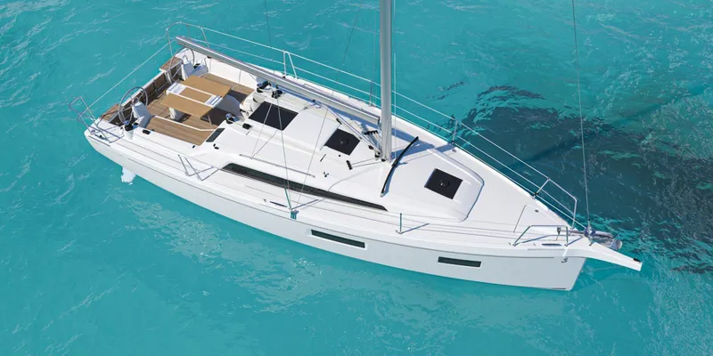 Slide: The Image of 2026 Beneteau Oceanis 34.1 sailboat on turquoise water. - 13