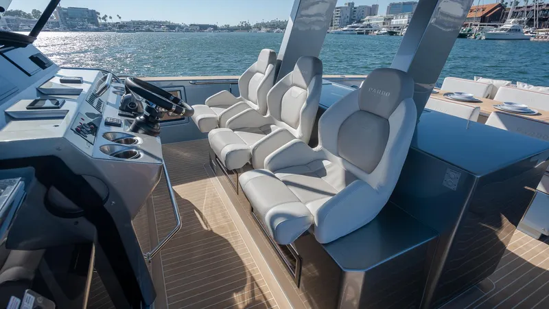 Slide: The Image of Luxury seating on 2022 Pardo Yachts 43, featuring sleek design and waterfront view. - 21