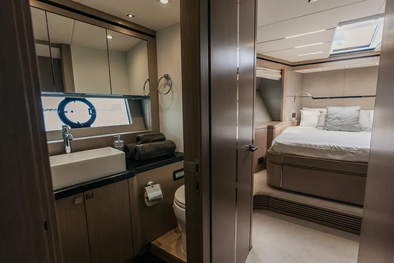 Slide: The Image of Luxurious bathroom and bedroom interior of 2018 Sunseeker Predator 68 yacht. - 32