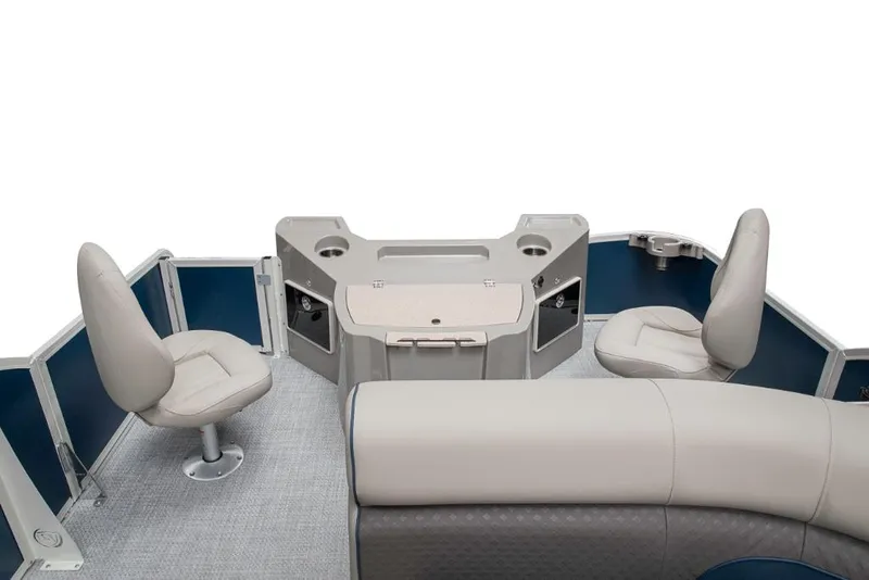 Slide: The Image of 2023 Premier 220 Castaway boat interior with seating and storage compartments. - 35