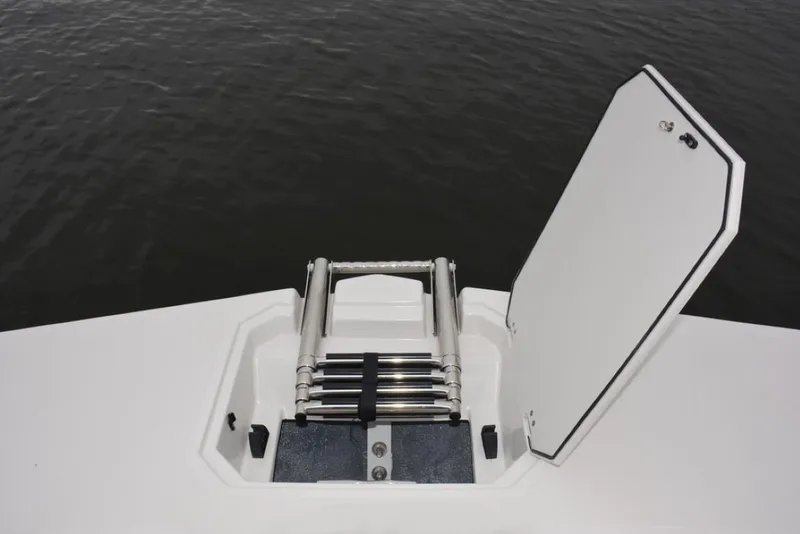 Slide: The Image of 2024 Starcraft 191 SVX OB boat with a folded ladder compartment. - 18
