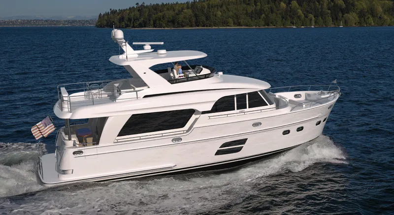 The Image of 2025 Hampton 630 Endurance LRC yacht cruising on open water. - 1