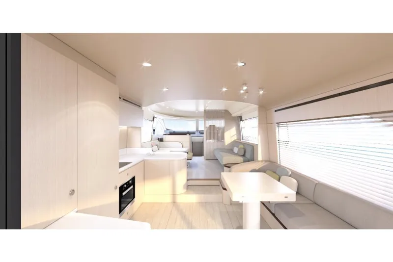 Slide: The Image of Luxurious interior of 2023 Azimut 68 yacht with modern furnishings and ample natural light. - 12