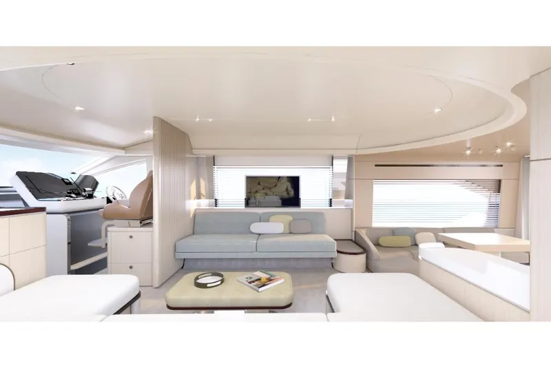 Slide: The Image of Luxurious interior of 2023 Azimut 68 yacht with modern furnishings and helm station. - 13