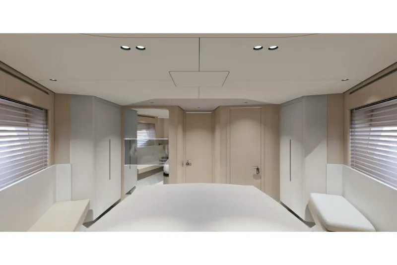 Slide: The Image of Luxurious interior of 2023 Azimut 68 yacht with modern design and ample natural light. - 18