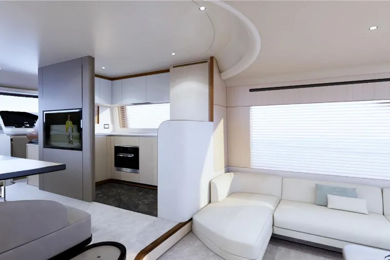 Slide: The Image of Luxurious interior of 2023 Azimut 68 yacht with modern furnishings and sleek design. - 7