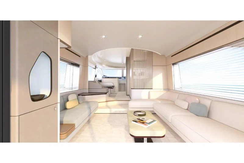 Slide: The Image of Luxurious interior of 2023 Azimut 68 yacht with modern furnishings and ample natural light. - 8