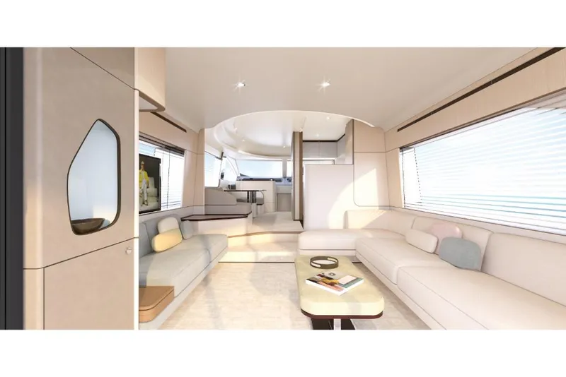 Slide: The Image of Luxurious interior of 2023 Azimut 68 yacht with modern furnishings and ample natural light. - 9