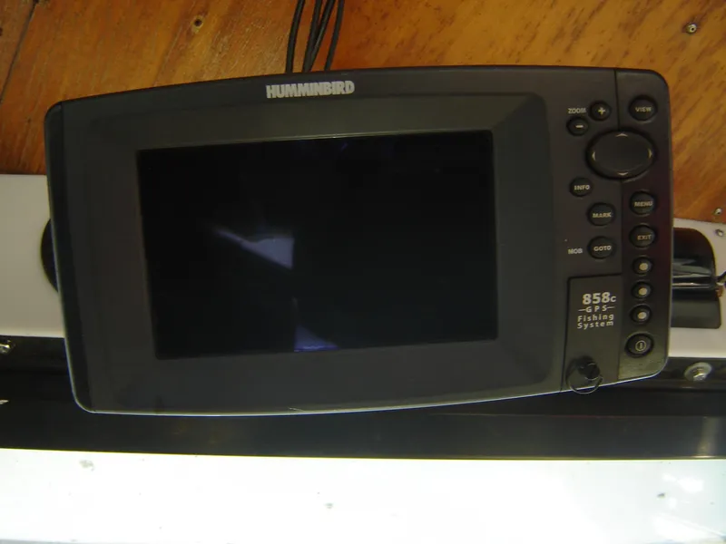 Slide: The Image of Humminbird 858c fishfinder on 1980 Century 26 boat. - 26