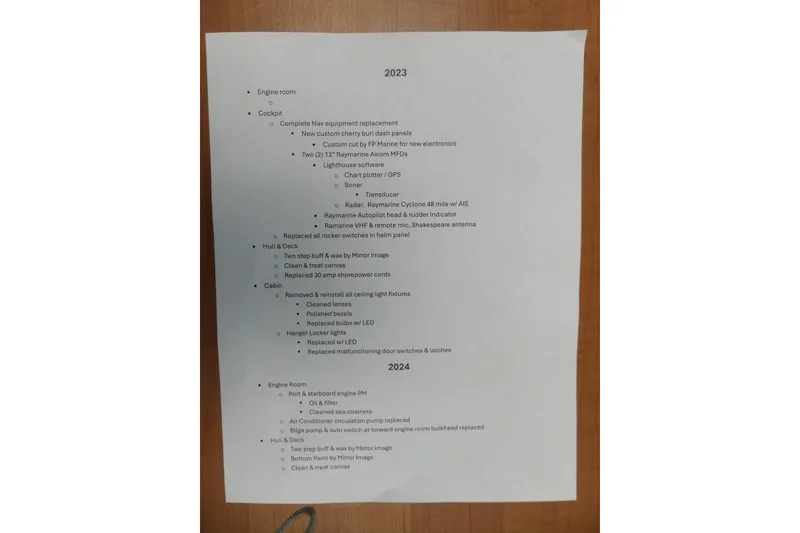 Slide: The Image of Paper listing maintenance tasks for a 2003 Sea Ray 380 Sundancer boat. - 79