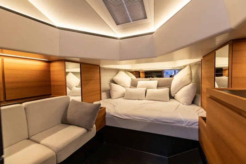 Slide: The Image of Luxurious interior of 2021 Wally 48 WALLYTENDER X yacht with cozy seating and bed. - 22